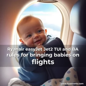 Artistic representation for Ryanair easyJet Jet2 TUI and BA rules for bringing babies on flights